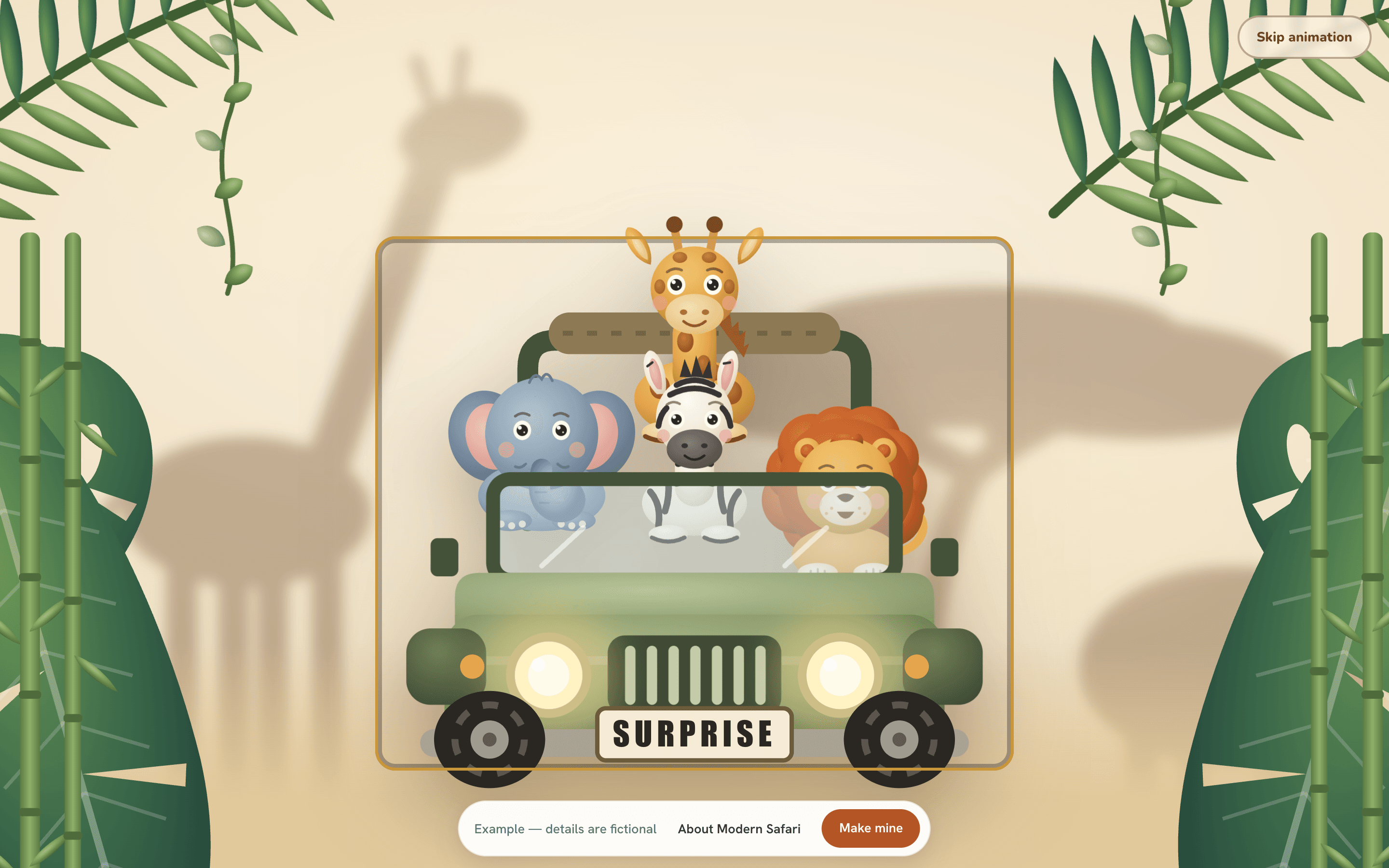 Modern Safari, mid-opening