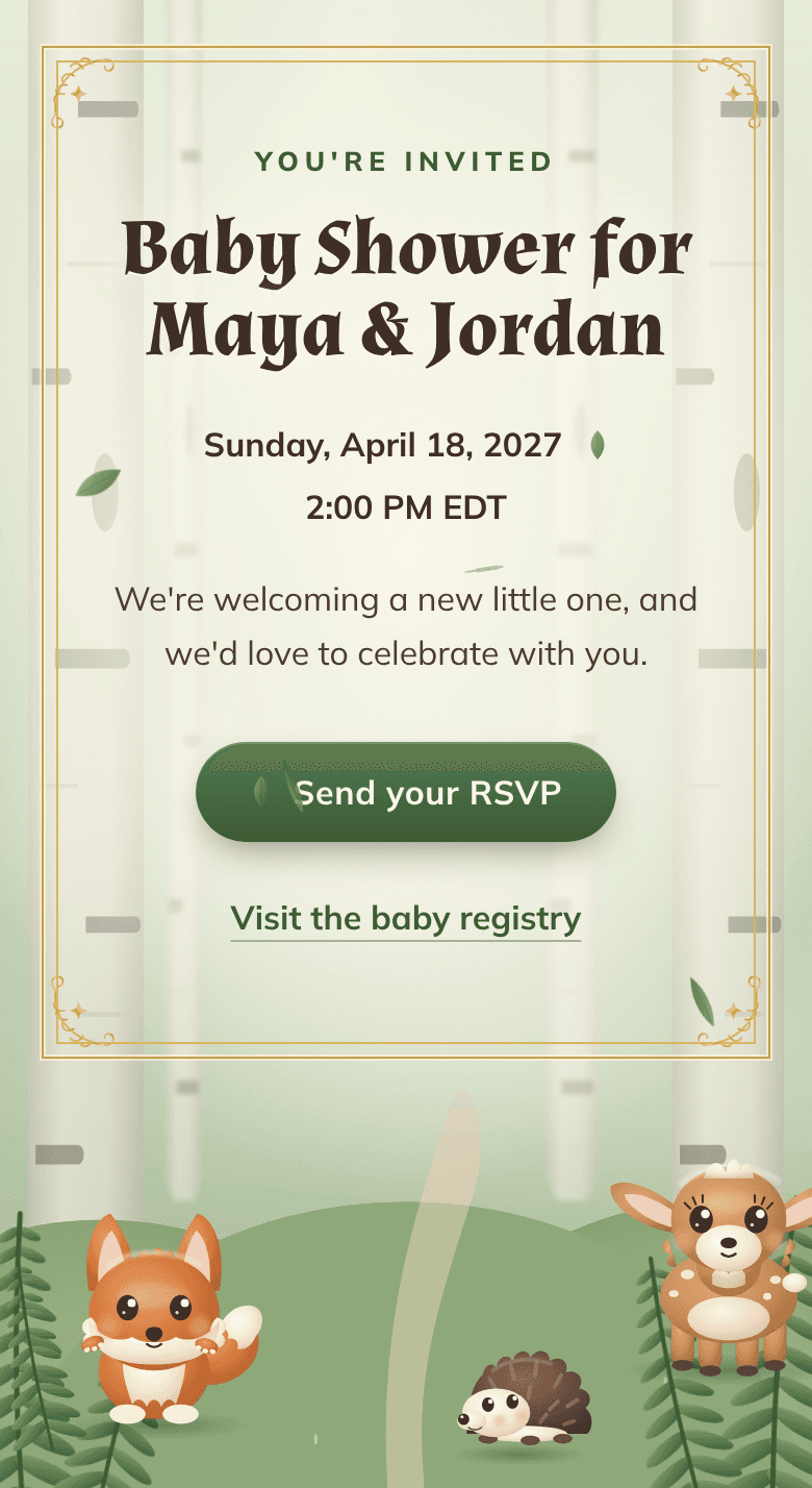 A baby shower website on a phone — Woodland Friends